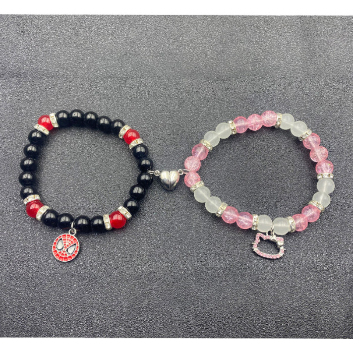 New Arrival Heart-Shaped Magnetic Stone Qixi Festival Couple Bracelet Cross-Border Exclusive Magnetic Tiger Eye Stone Volcanic Stone Bracelet