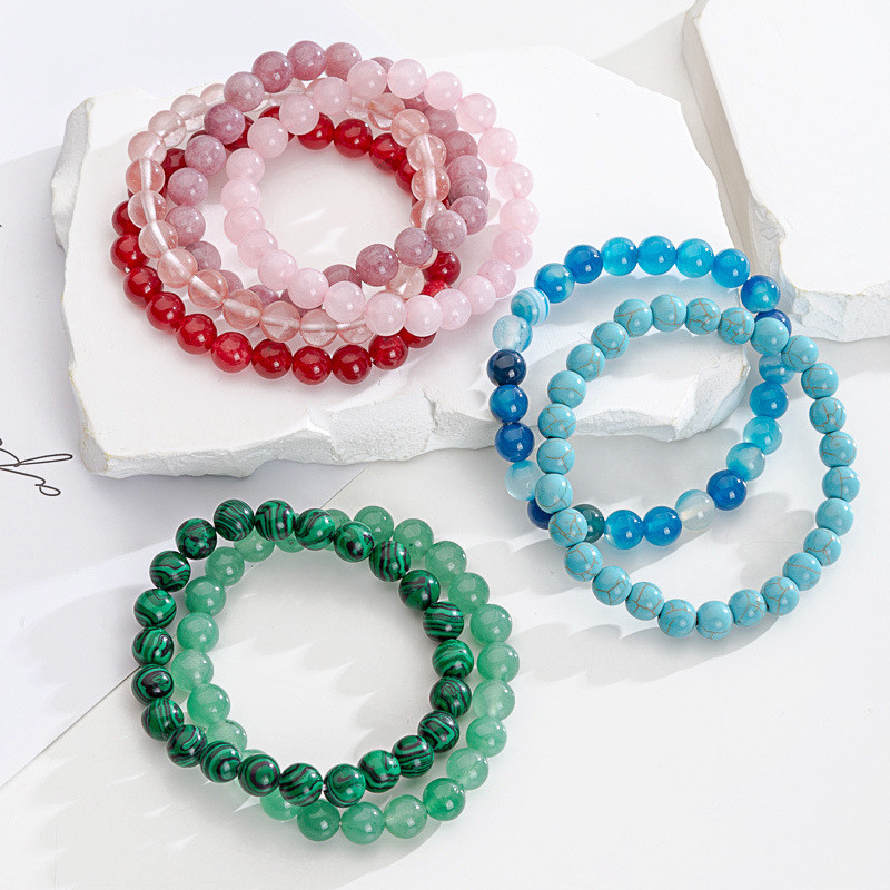 New Arrival Agate Pink Crystal Aquamarine Beaded Bracelet Tiger Eye Elastic Bracelet Amazon Foreign Trade Jewelry