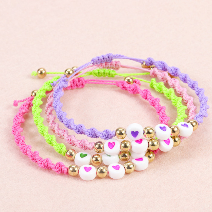 New Acrylic Heart Bracelet Bohemian Style Wax Thread Woven Bracelet TEMU Manufacturer in Stock