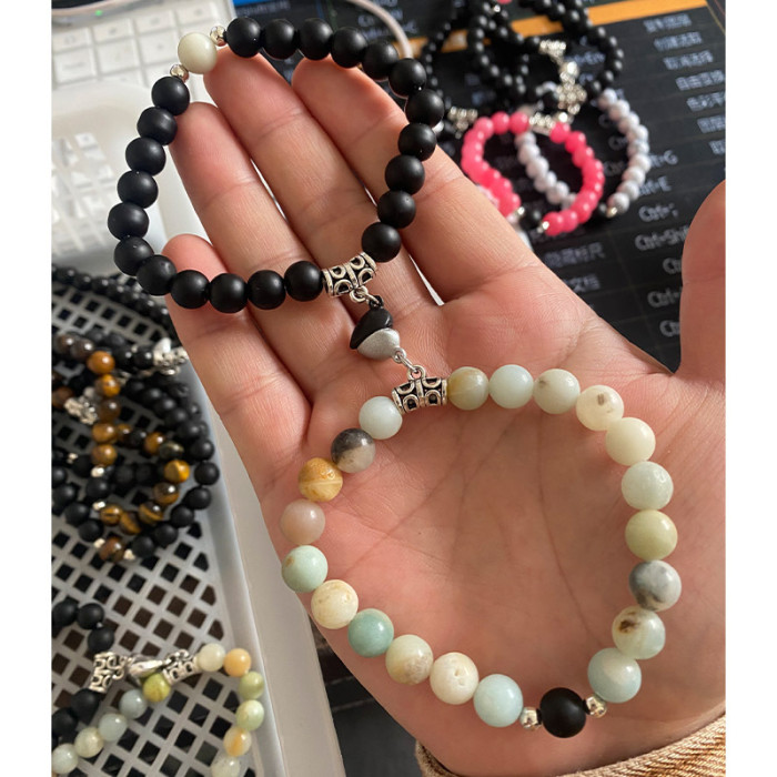 New Arrival Heart-Shaped Magnetic Stone Qixi Festival Couple Bracelet Cross-Border Exclusive Magnetic Tiger Eye Stone Volcanic Stone Bracelet
