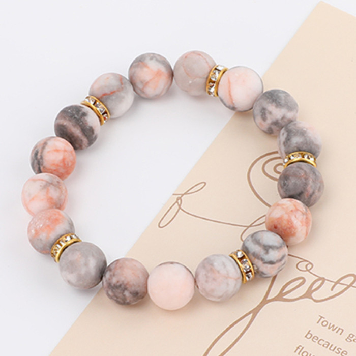 Cross-Border Jewelry Pink Zebra Stone Bead Bracelet Festival Gift for Men and Women Friendship Heart Bead Bracelet Wholesale Hot Item