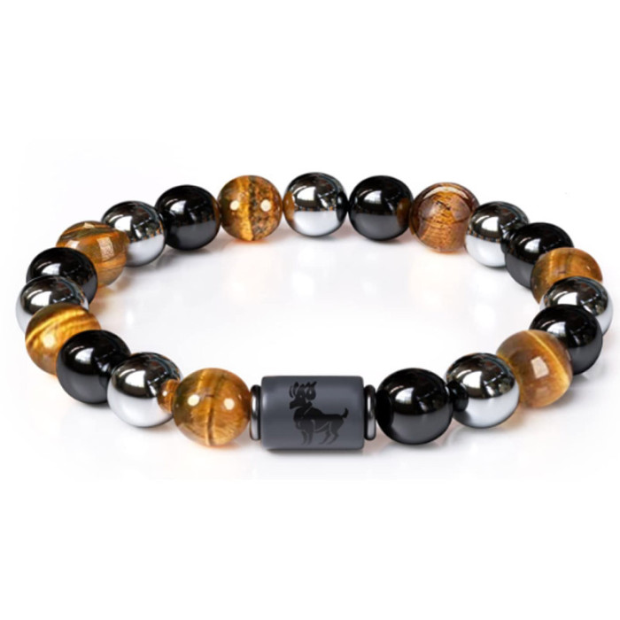 Cross-Border Accessories Triple Stone Bead Bracelet Twelve Constellations Tiger Eye Stone Hematite Obsidian Bracelet Jewelry Wholesale