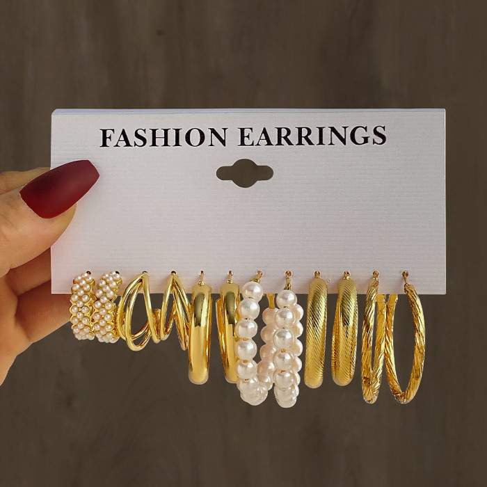 Hot-Selling Fashion Style Gold C-Shaped Chain Earrings Set Women's Elegant Light Luxury High-End Feel Earrings