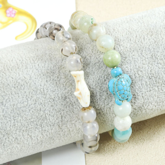 Cross-Border Hot-Selling Turtle Elephant Shark Elastic Bracelet Natural Stone Beaded Animal Tracking Bracelet