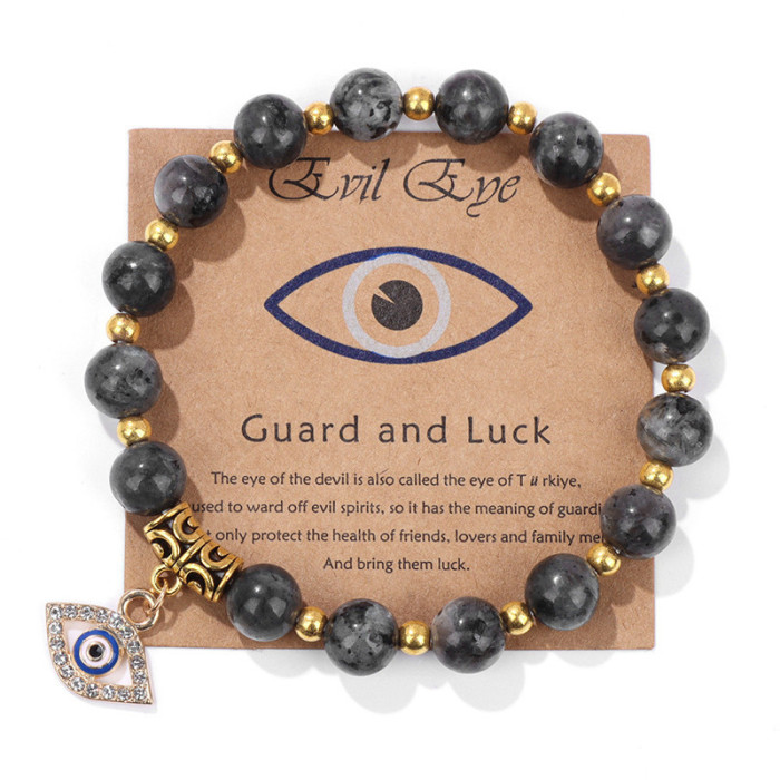 Lucky Bracelet Natural Stone Beaded Gold Spacer Yoga Energy Bracelet Shiny Black Inlaid Diamond Evil Eye Bracelet