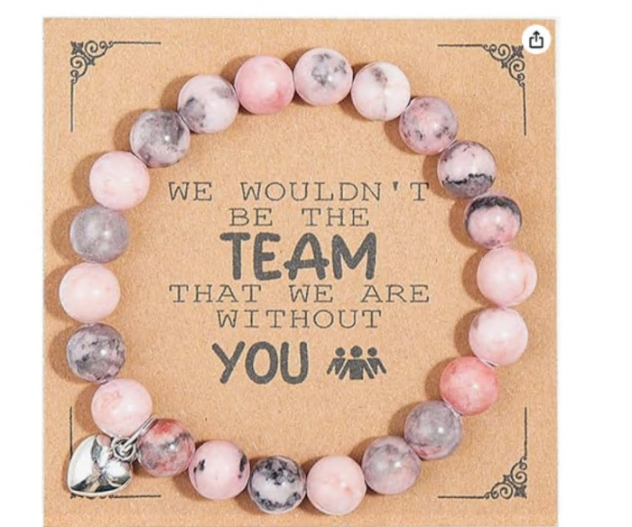 8mm Pink Zebra Stone Bead Bracelet with Card, Holiday Gift for Men and Women, Friendship Heart Bead Bracelet, Wholesale Hot Item