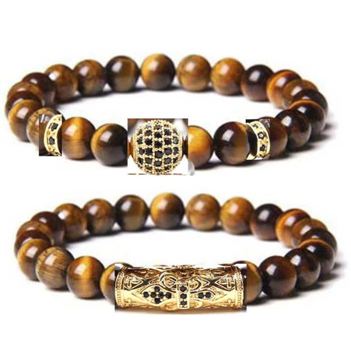 Amazon Hot-Selling European and American 8mm Tiger Eye Stone Bracelet Glass Blue Eye Spartan Helmet Bracelet Wholesale