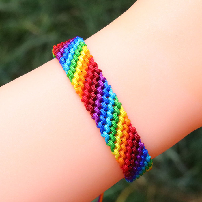 Manufacturer Wholesale Trend Polyester Thread Men's and Women's Colorful Rope Rainbow Handmade Woven Bracelet