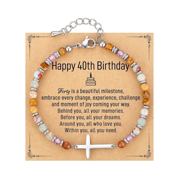 Amazon New Product 4mm Natural Stone Beaded Cross Lobster Clasp Adjustable Women's Bracelet with Card