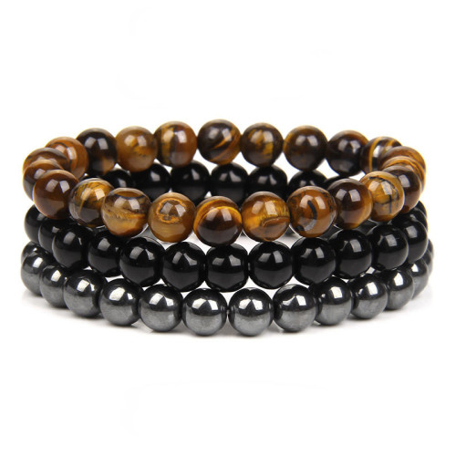 Cross-Border New 8MM Tiger Eye Stone Bracelet Turquoise Hematite Amethyst Set Bracelet for Women and Men Jewelry