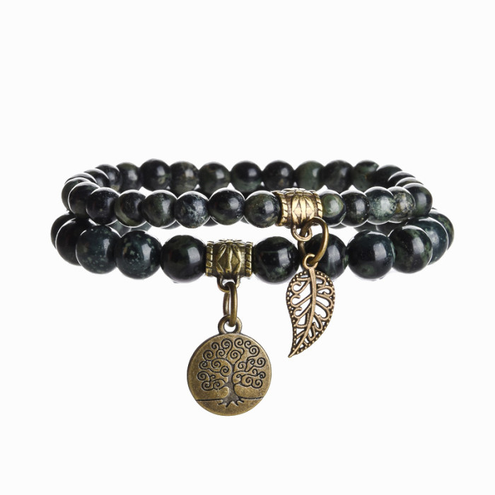 New Product 6m8m Tree of Life Leaf Pendant Set Bracelet Colorful Tiger Eye Amethyst Agate Bracelet Set Amazon