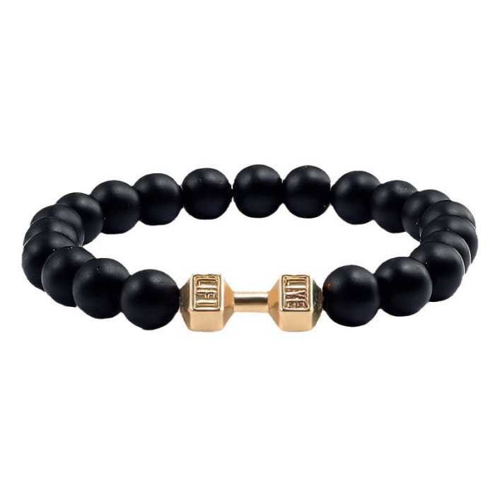 Silver Dumbbell Bracelet for Teenagers, Friendship Matte Stone Volcanic Stone Alloy Gold Dumbbell Sports Bracelet