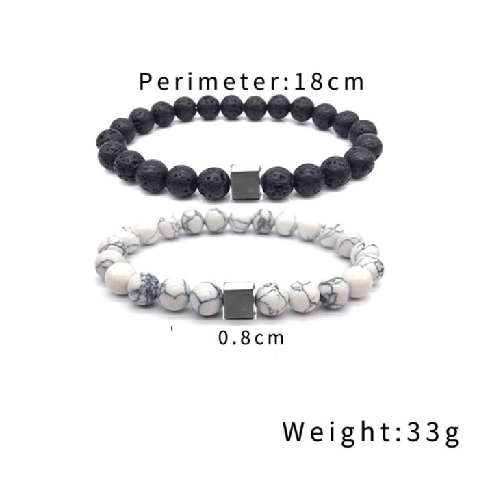 Live Hot Sale White Turquoise Volcanic Stone Couple Bracelets for Women Black and White Impermanence Boyfriend Couple Beaded Bracelet Set