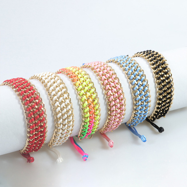 Cross-Border New Colorful Chain Woven Bracelet Wide Body Bracelet Gold Woven Bracelet Manufacturer In Stock Wholesale