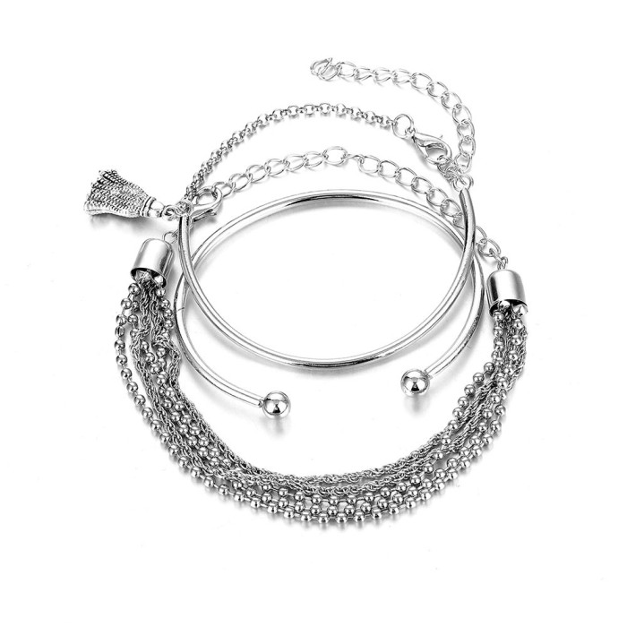 Amazon Hot-Selling Metal Bracelet Set Personality Thick Chain Bracelet Smooth Multi-Layer Open Bangle, Jewelry Sets