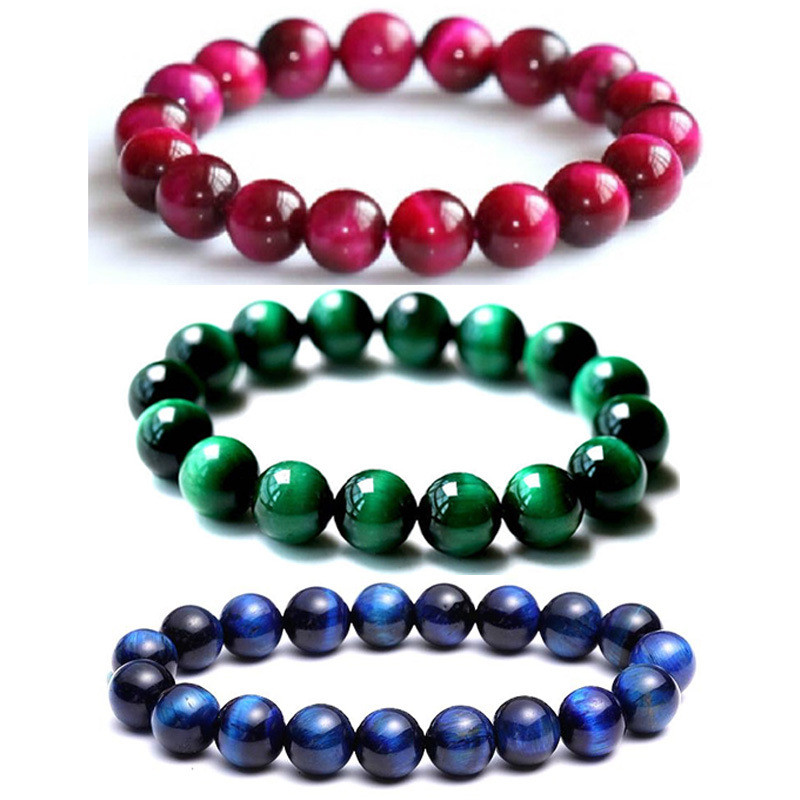 Natural Tiger Eye Stone Purple Pink Crystal Bracelet Fashion Obsidian Semi-Precious Stone Bracelet Cross-Border Trendy Jewelry Wholesale
