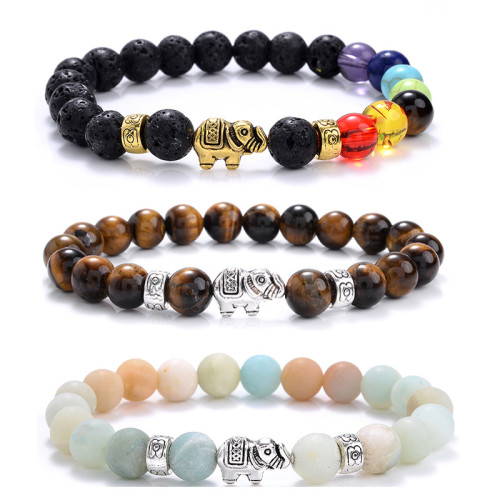 Ethnic Style Gold and Silver Elephant Bracelet for Men and Women Amazon Tiger Eye Stone White Pine Blue Pine Bracelet Jewelry Wholesale