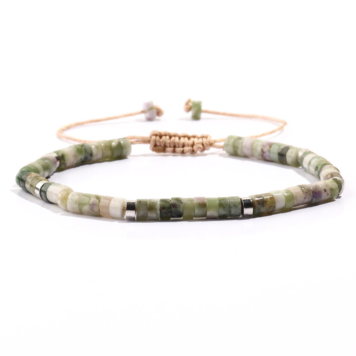 Beach Women's Gift Handmade Beaded Bohemian Green Aventurine Tiger Eye Stone Turquoise Cylinder Flat Bead Women's Bracelet