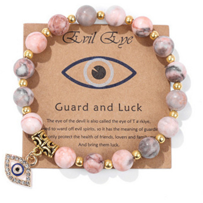 Lucky Bracelet Natural Stone Beaded Gold Spacer Yoga Energy Bracelet Shiny Black Inlaid Diamond Evil Eye Bracelet