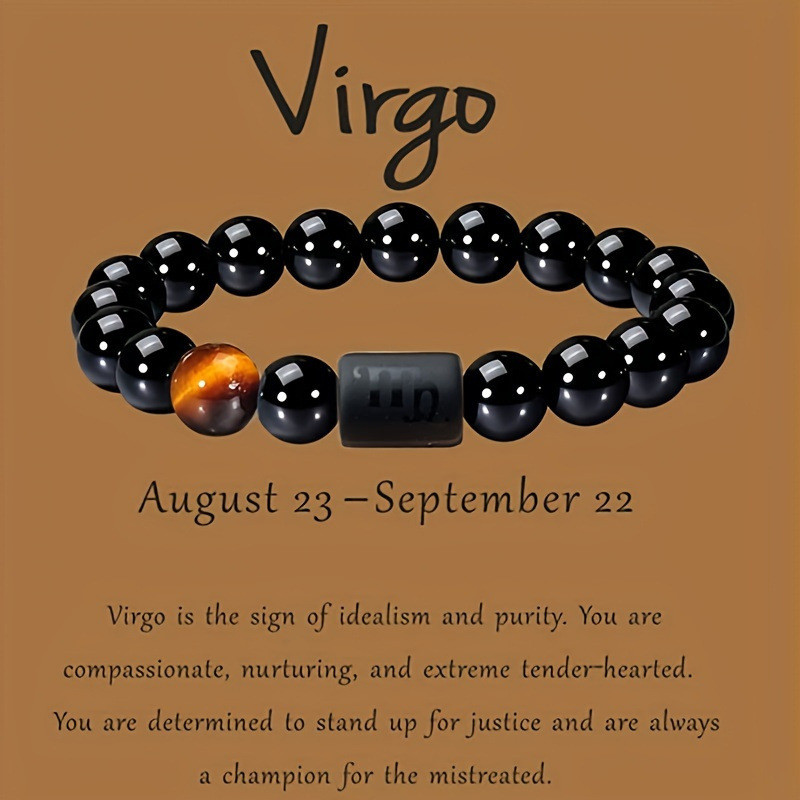 Cross-Border Hot-Selling Zodiac Black Matte Tiger Eye Stone Bracelet Hand-Woven 12 Zodiac Barrel Bead Obsidian Bracelet