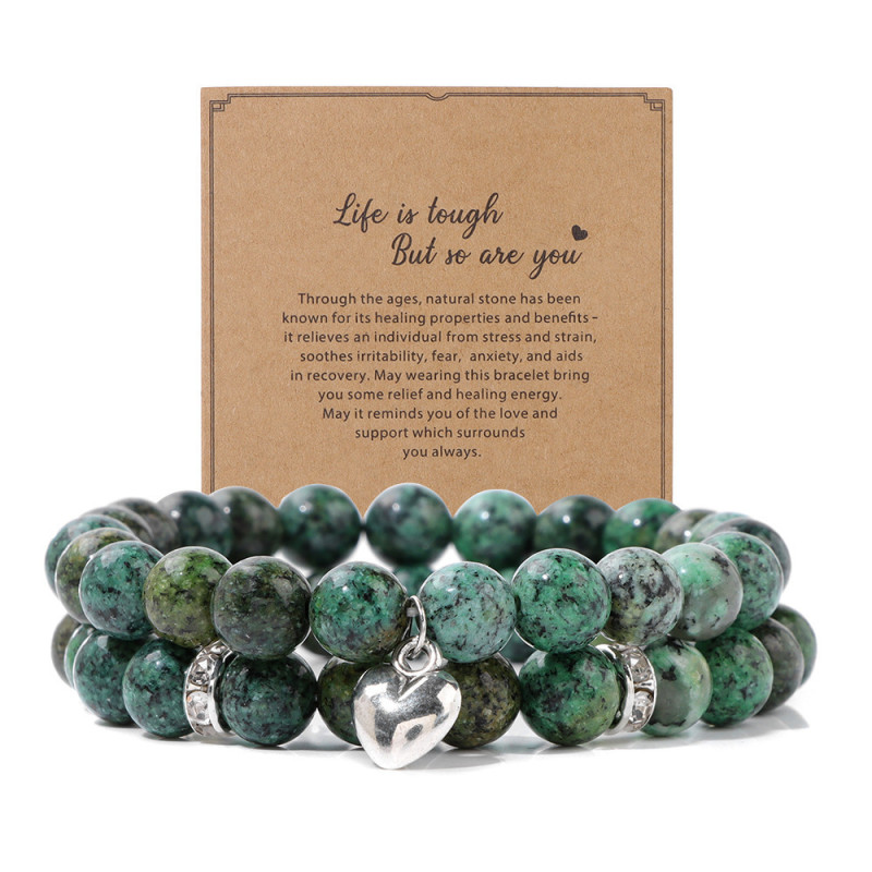 Cross-Border Hot Selling Pink Zebra Double Layer Bracelet Set Girl Gift Blue Pine Crystal Obsidian Heart Bracelet Hot Selling Water