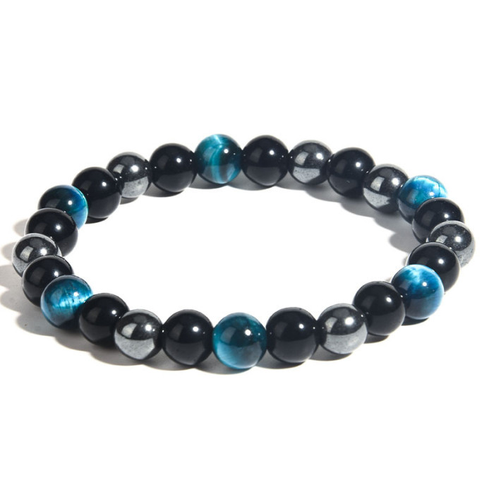 Cross-Border Men's Bracelet Tiger Eye Stone Black Gallstone Imitation Obsidian Bracelet Amazon AliExpress Cross-Border Jewelry Wholesale