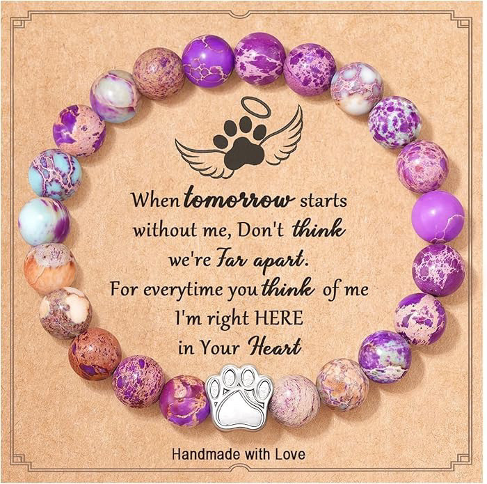 Amazon Cross-Border Purple Striped Agate Pink Zebra Dog Paw Bracelet Handmade Black Matte Bracelet Popular Stone Bead Bracelet