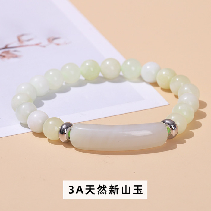 European and American Cross-Border Amazon Pink Quartz Bracelet Green Aventurine Tiger Eye Raw Stone Beaded Bracelet Simple Fashionable Trendy Bracelet Jewelry