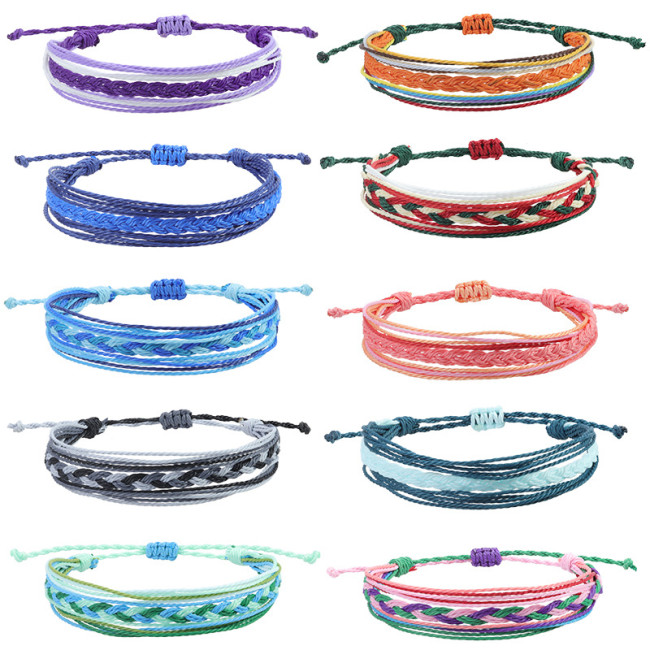 Cross-Border New Braided Bracelet Bohemian Style Braided Bracelet Waterproof Wax Thread Surfing Hand Accessories In Stock