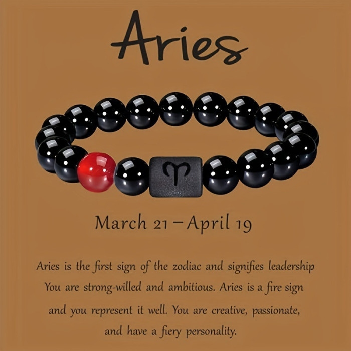 Cross-Border Hot-Selling Zodiac Black Matte Tiger Eye Stone Bracelet Hand-Woven 12 Zodiac Barrel Bead Obsidian Bracelet