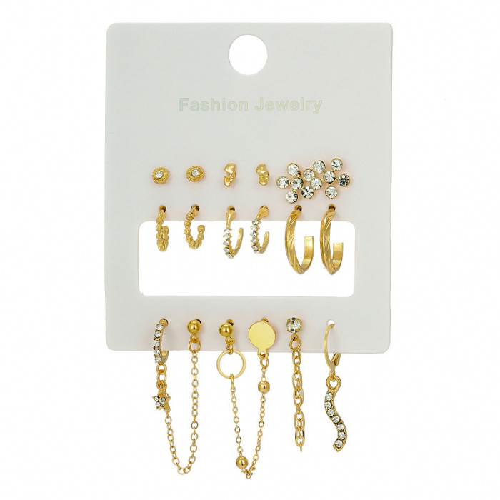 New Style Simple Earrings Creative Personality Fashion Inlaid Rhinestone Large Hoop Earrings Set 9 Pairs Earrings for...