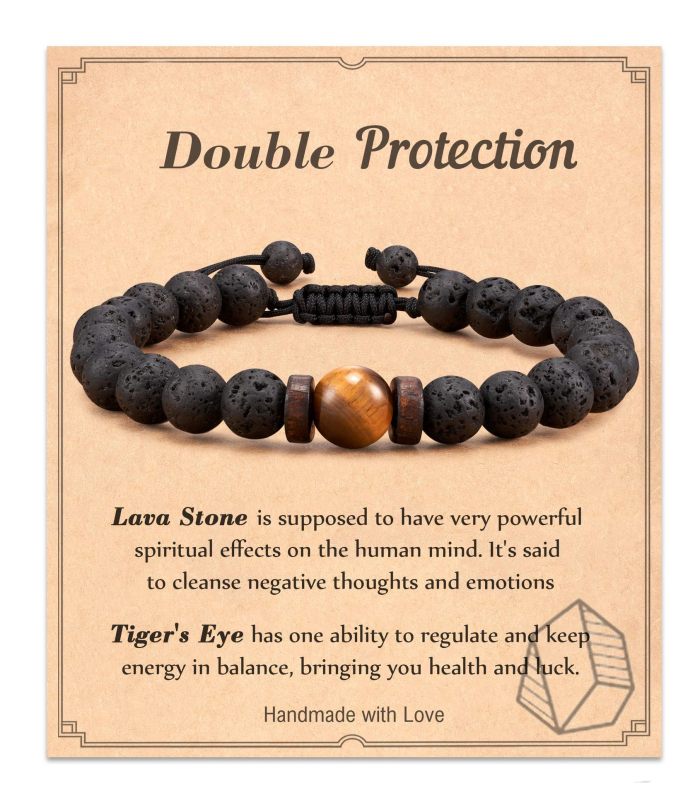 Amazon Hot-Selling Men's Fashion Braided Bracelet Black Obsidian Frosted Tiger Eye Stone Volcanic Stone Beaded Bracelet Wholesale