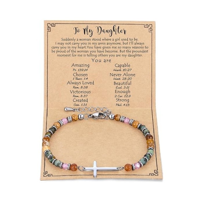 Amazon New Product 4mm Natural Stone Beaded Cross Lobster Clasp Adjustable Women's Bracelet with Card