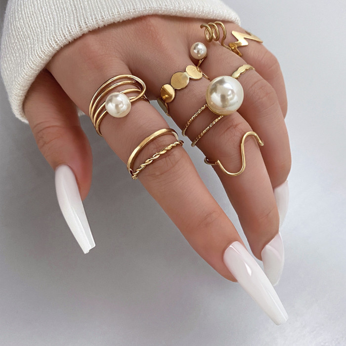 Cross-Border Hot-Selling Pearl Ring Adjustable Open Ring Gold Alloy Creative Butterfly Heart Ring Women's Jewelry