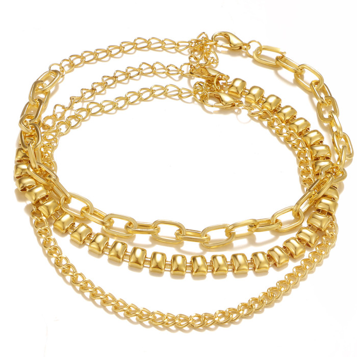 Personality Retro Thick Chain Anklet Set INS Cool Style Retro Anklet Bracelet Set for Women, Jewelry Sets