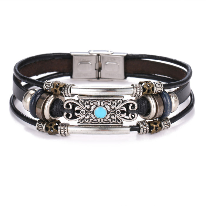 Bohemian Fashion Multi-Layer Coconut Shell Beaded Bracelet Vintage Butterfly Men's Leather Woven Bracelet Set