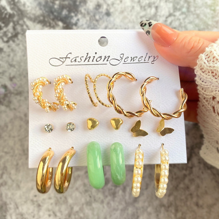 European and American Cross-Border Retro Heart Butterfly Earring Set 9-Piece Creative Snake Sword Mushroom Ear Clips Wholesale