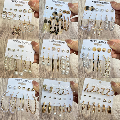 Korean Version New Elegant Simple Six-Piece Set Pearl Earrings Irregular Pearl Butterfly Stud Earrings for Women