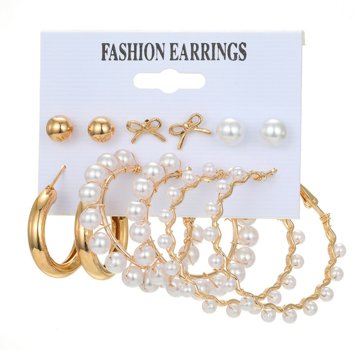 European and American Cross-Border New Simple Retro Pearl Earrings Creative Simple Earrings 5-Pair Set Earring Set Wholesale