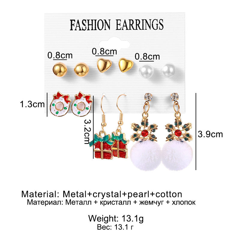 Christmas Earrings Christmas Snowflake Elk Bell Cross-Border Christmas Tree Epoxy Alloy Ear Hooks Pendant Tassel Earrings