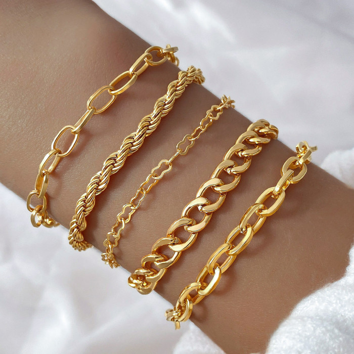 Bohemian Minimalist Jewelry Metal Chain Women's Set of 5 Multi-Layer Chains Simple Bracelets, Jewelry Sets