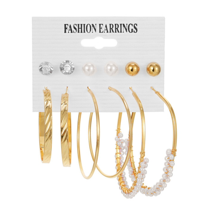 European and American Cross-Border New Simple Retro Pearl Earrings Creative Simple Earrings 5-Pair Set Earring Set Wholesale