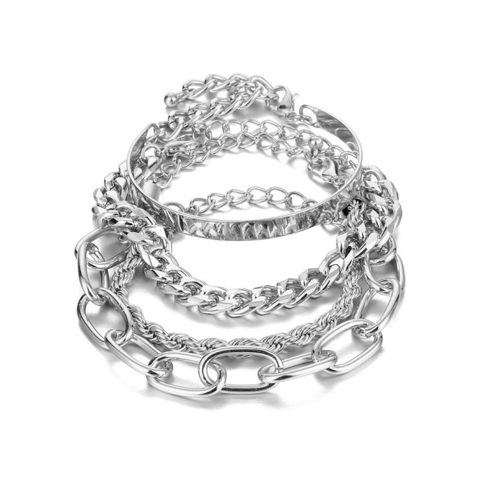 Personality Retro Thick Chain Anklet Set INS Cool Style Retro Anklet Bracelet Set for Women, Jewelry Sets