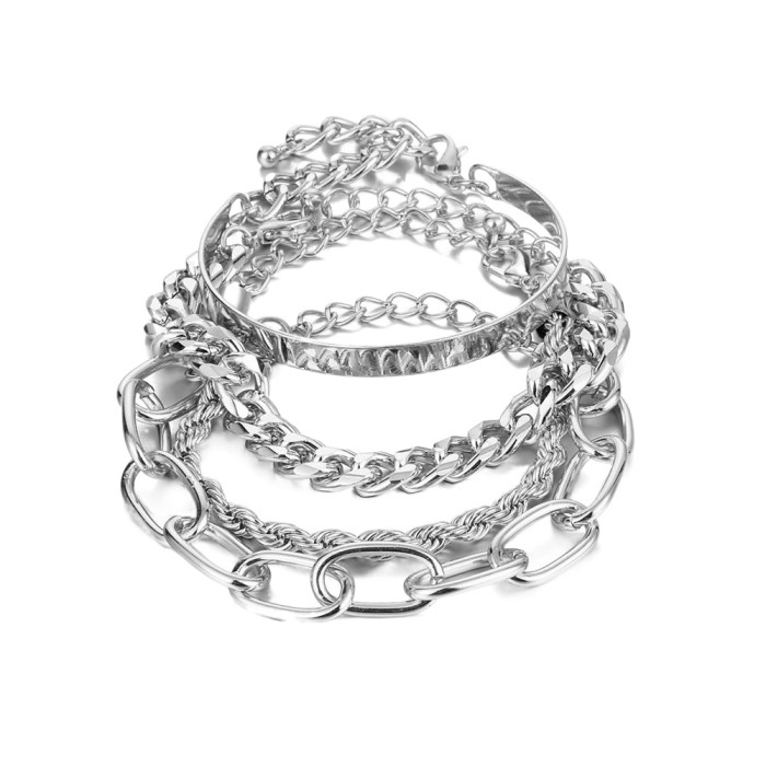 Fashion Simple Geometric Hollow Mixed Braided Bracelet Set Hip-Hop Chain Personality Punk Style Jewelry, Jewelry Sets