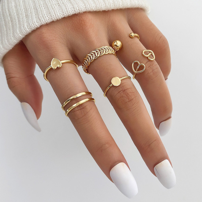 Cross-Border Hot Selling Diamond-Studded Eye Cross Leaf Ring Multi-Joint 23-Piece Set Pearl Sun Moon Ring