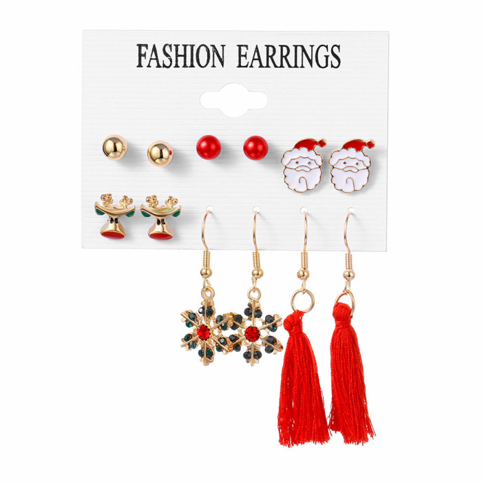 Christmas Earrings Christmas Snowflake Elk Bell Christmas Tree Epoxy Alloy Ear Hooks Pendant Tassel Earrings