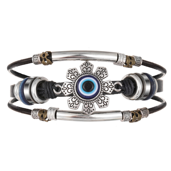 Bohemian Fashion Multi-Layer Coconut Shell Beaded Bracelet Vintage Butterfly Men's Leather Woven Bracelet Set