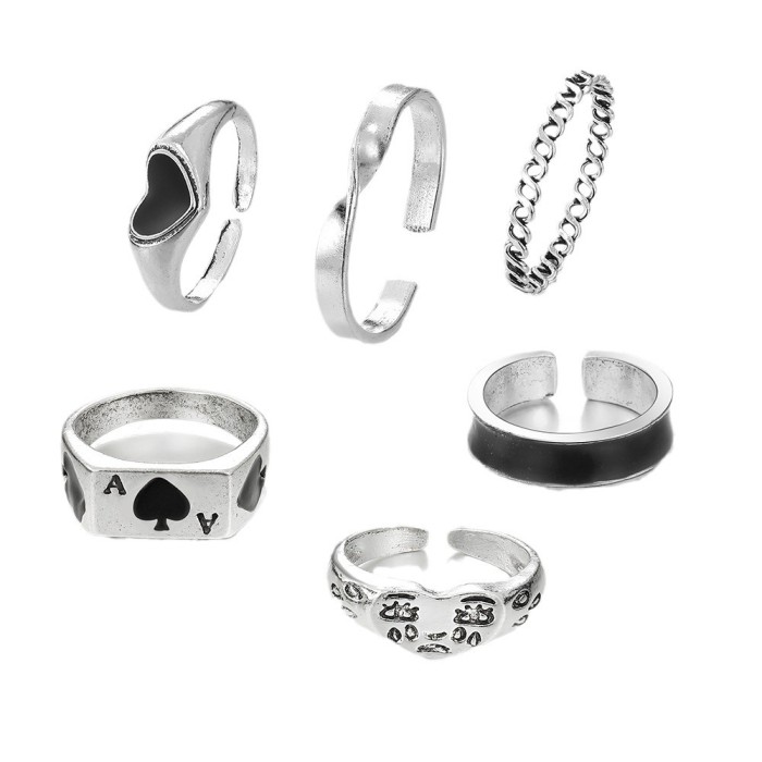 European and American Joint Rings AliExpress Wish Retro Ethnic Style Exaggerated Gemstone Combination Set Rings