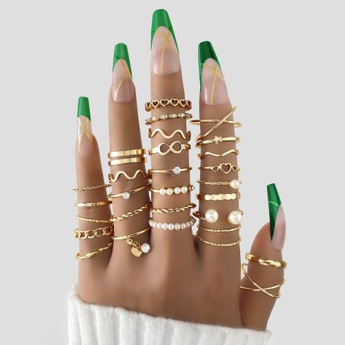 Ou Cross-Border New Niche Retro Light Luxury High-End Sense Ring Heart 8-Shaped Diamond Ring 29-Piece Set