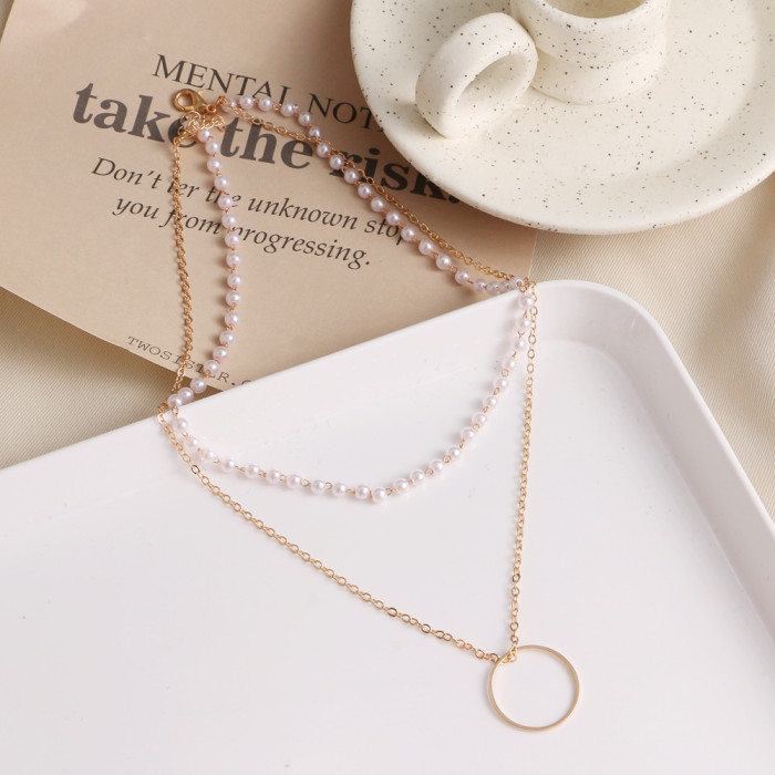 Pearl Necklace for Women Fashion Trendy OT Buckle Heart Pendant Collarbone Chain Internet Celebrity Accessories Minimalist Style Sweater Collarbone Chain